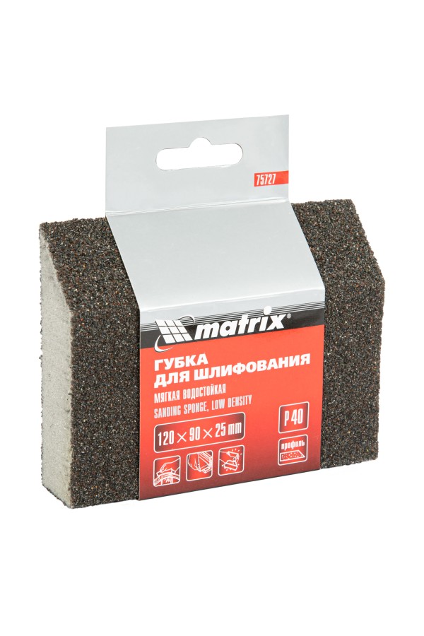 Губка для шлифования, 120 х 90 х 25 мм, трапеция, мягкая, P 40 Matrix