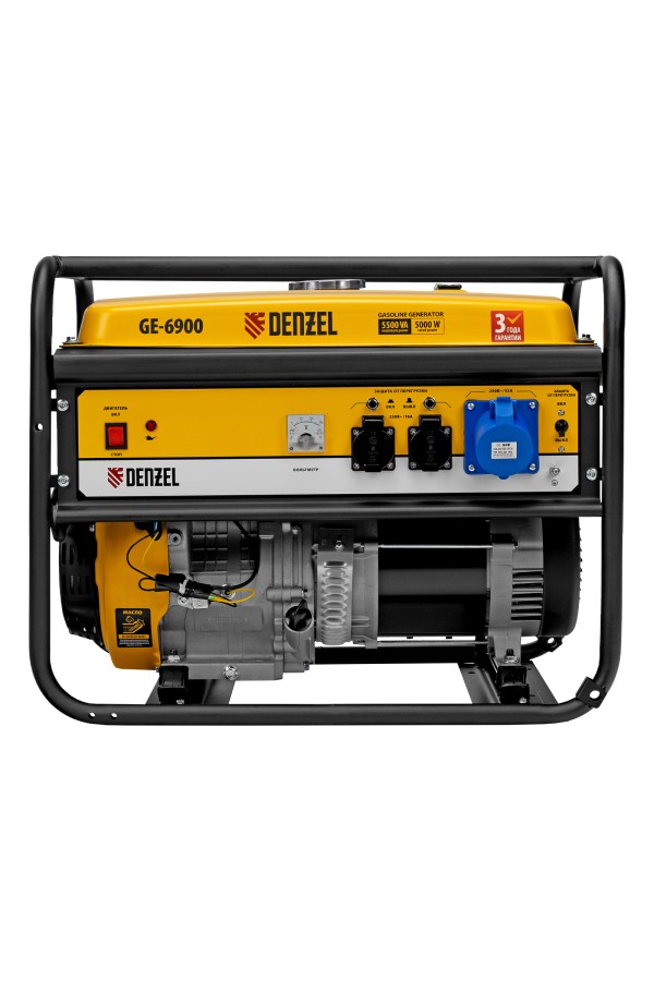 Генератор бензиновый GE 6900, 5.5 кВт, 220 В/50 Гц, 25 л, ручной старт Denzel