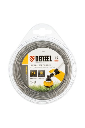 Леска двухкомпонентная для триммера квадратная витая, 2.4 мм х 15 м, EXTRA CORD Denzel