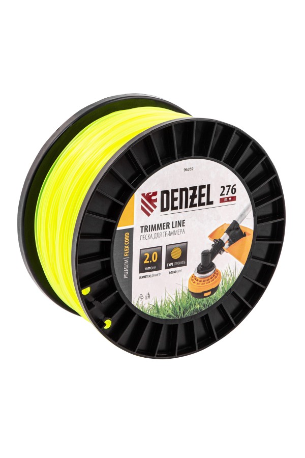 Леска для триммера круглая, 2,0мм х 276м, на DIN катушке FLEX CORD,  Denzel