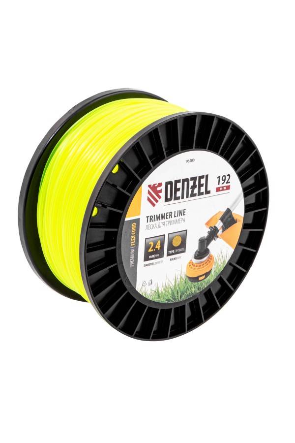 Леска для триммера круглая, 2,4мм х 192м, на DIN катушке FLEX CORD Denzel