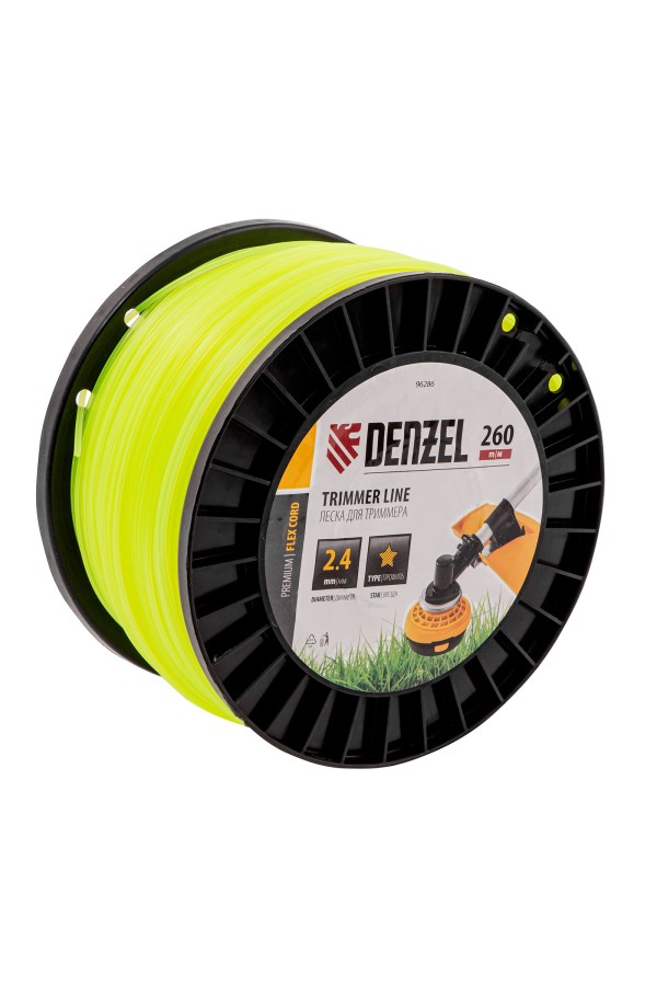 Леска для триммера звезда, 2,4мм х 260м, на DIN катушке FLEX CORD Denzel