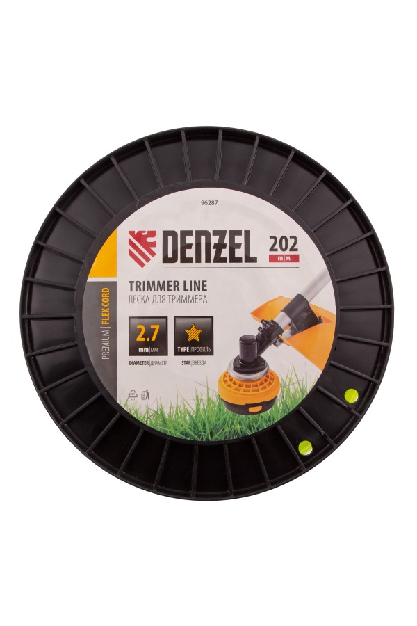 Леска для триммера звезда, 2,7мм х 202м, на DIN катушке FLEX CORD Denzel