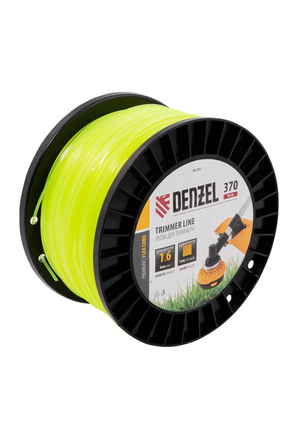 Леска для триммера квадрат 1,6мм х 370м, на DIN катушке FLEX CORD Denzel