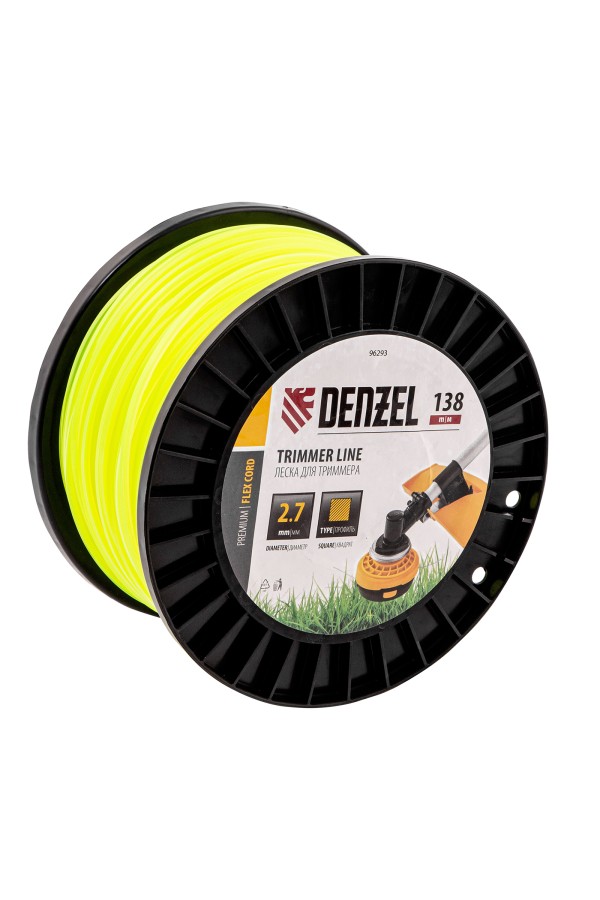 Леска для триммера квадрат, 2,7м х 138м, на DIN катушке FLEX CORD Denzel
