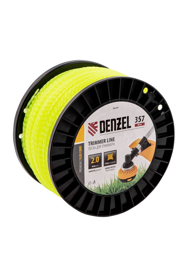 Леска для триммера витой квадрат, 2,0мм х 357м, на DIN катушке FLEX CORD Denzel