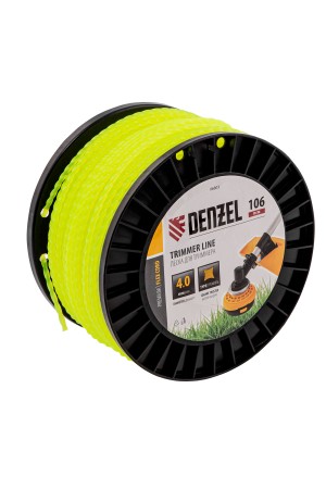 Леска для триммера витой квадрат, 4,0мм х 106м, на DIN катушке FLEX CORD// Denzel