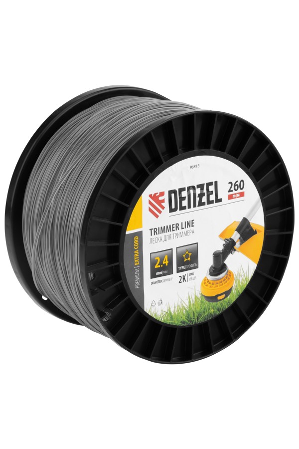 Леска для триммера двухкомпонентная звезда, 2,4мм х 260м, на DIN катушке EXTRA CORD Denzel