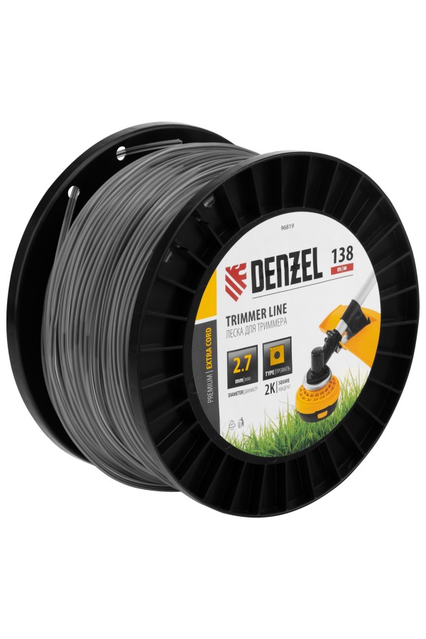 Леска для триммера двухкомпонентная квадрат, 2,7мм х 138м, на DIN катушке EXTRA CORD Denzel