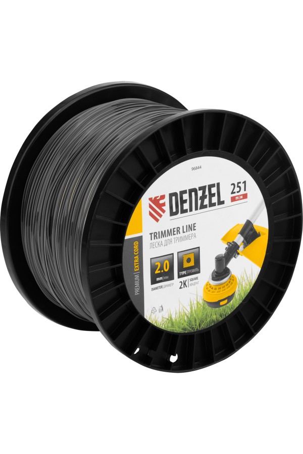 Леска для триммера двухкомпонентная квадрат, 2,0мм х 251м, на DIN катушке EXTRA CORD Denzel