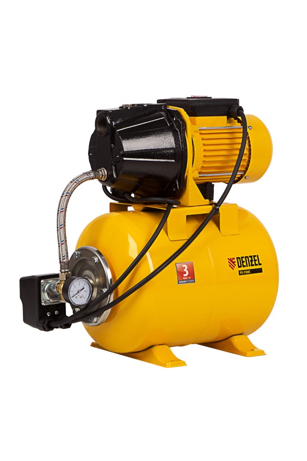Насосная станция PS1100С, 1100 Вт, 4500 л/ч, ресивер 24 л, подъем 46 м, чугун Denzel
