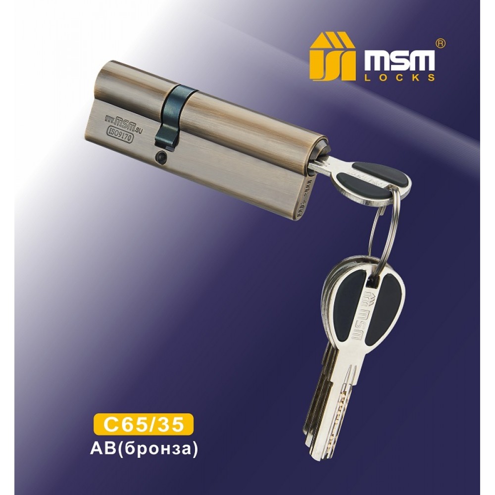 Цилиндровый механизм, латунь<br>Перфорированный ключ-ключ C65/35 мм Бронза (AB)