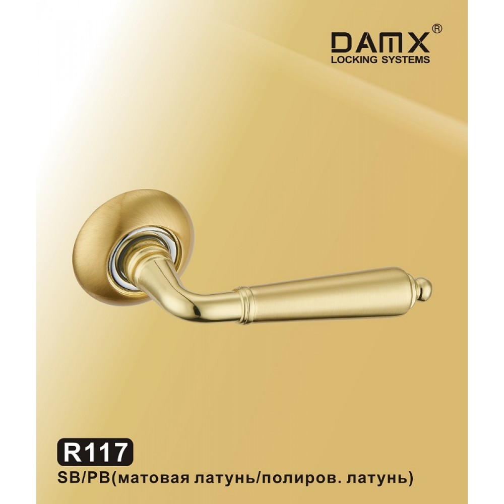 Ручка на круглой накладке R117 DAMX Цвет: SB/PB - Матовая латунь / Полированная латунь