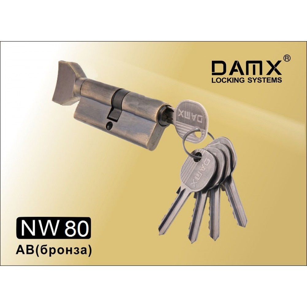 Цилиндровый механизм DAMX Простой ключ-вертушка NW80 мм Цвет: AB - Бронза