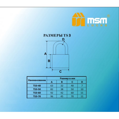 Навесной замок TS3 в Блистере 70 mm.