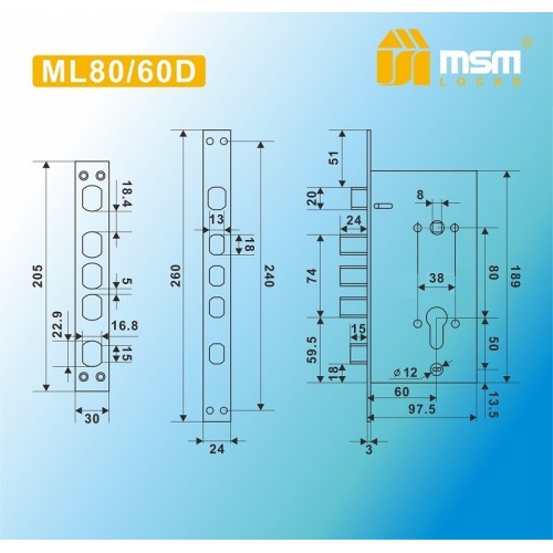 Замок врезной с задвижкой ML80/60D Матовая латунь (SB)