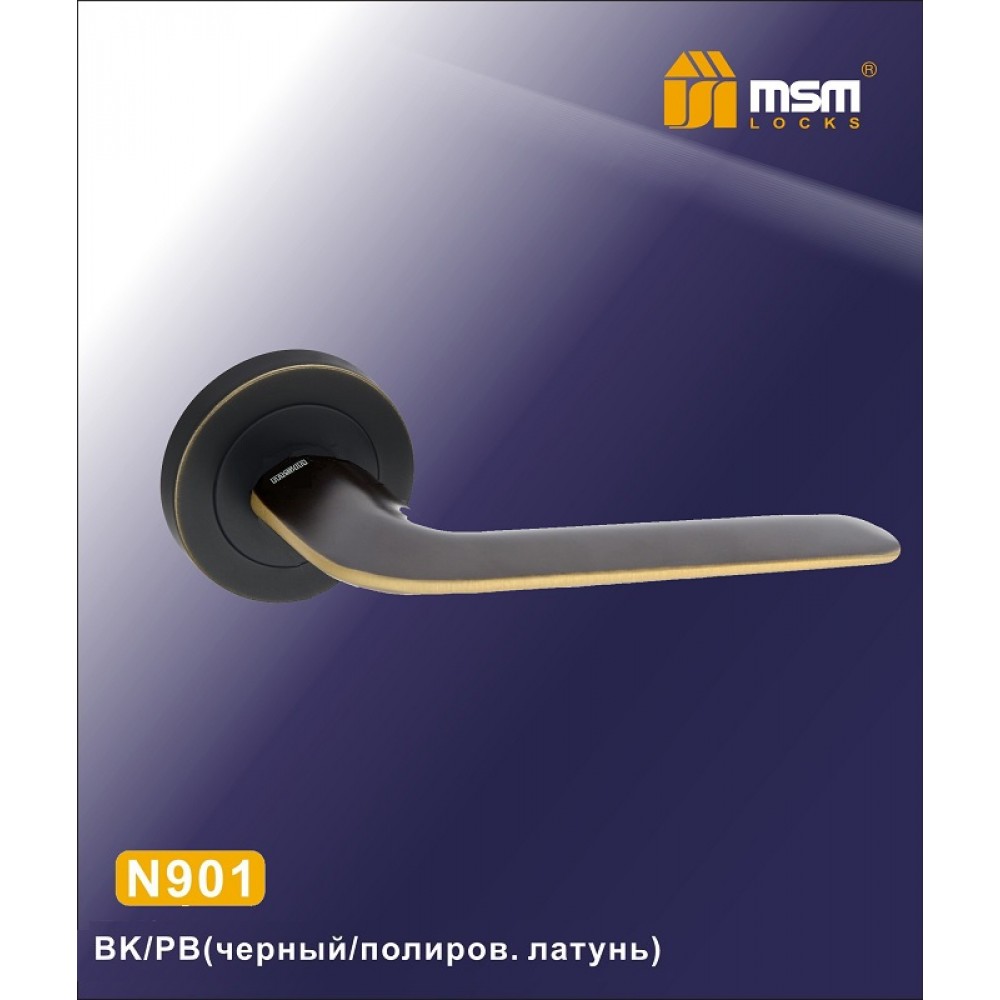 Ручки на круглой накладке N901 Цвет: BK/PB - Черный / Полированная латунь