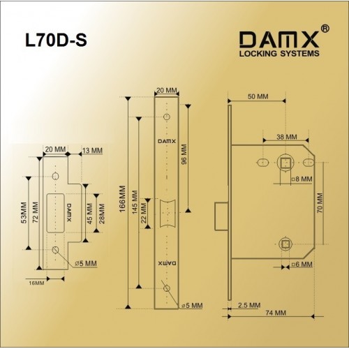 Механизм врезной сантехнический DAMX L70D-S Полированная латунь (PB)