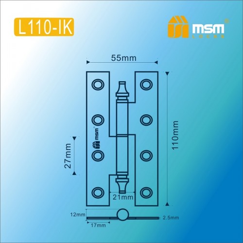 Петля съемная 110 мм c колпачком ЛЕВАЯ L110-IK Полированная латунь (PB)