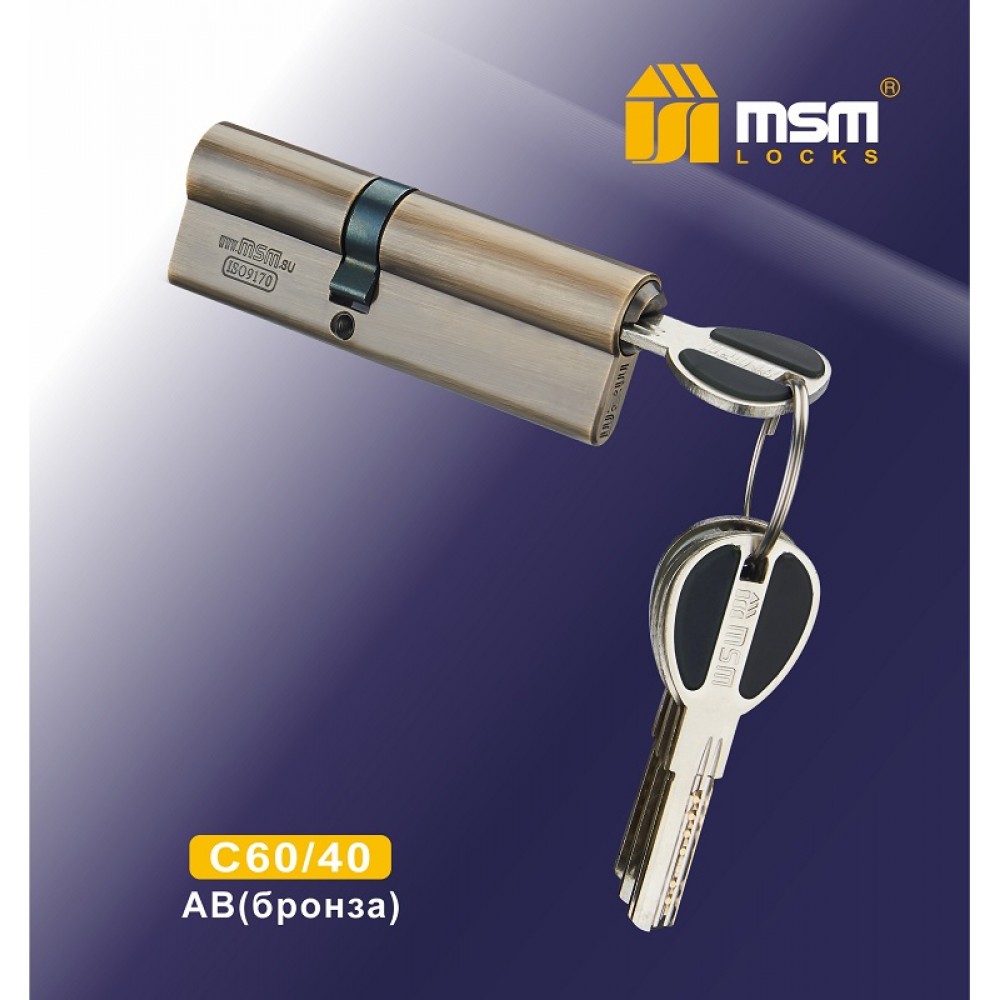 Цилиндровый механизм, латунь<br>Перфорированный ключ-ключ C60/40 мм Бронза (AB)