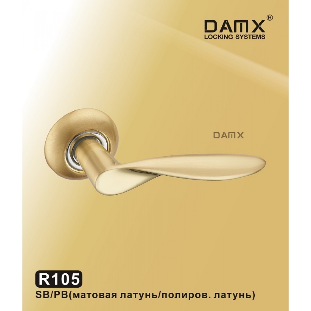 Ручка на круглой накладке R105 DAMX Цвет: SB/PB - Матовая латунь / Полированная латунь