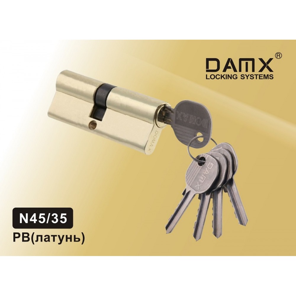 Цилиндровый механизм DAMX Простой ключ-ключ N45/35 мм Цвет: PB - Полированная латунь