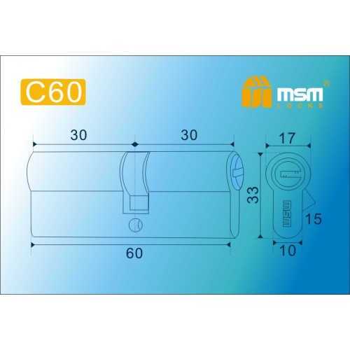 Цилиндровый механизм, латуньПерфорированный ключ-ключ C60 мм Полированная латунь (PB)