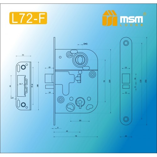 Механизм врезной Сантехнический L72 F (2014) с ответной планкой Полированная латунь (PB)