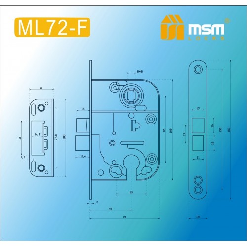 Замок врезной ML72F (2018) с ответной планкой Полированная латунь (PB)