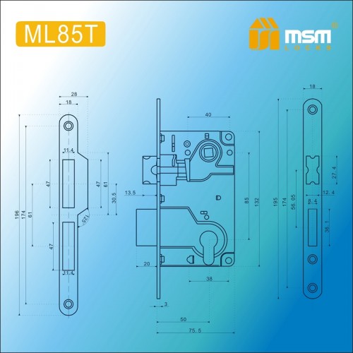 Замок врезной ML85T Полированная латунь (PB)