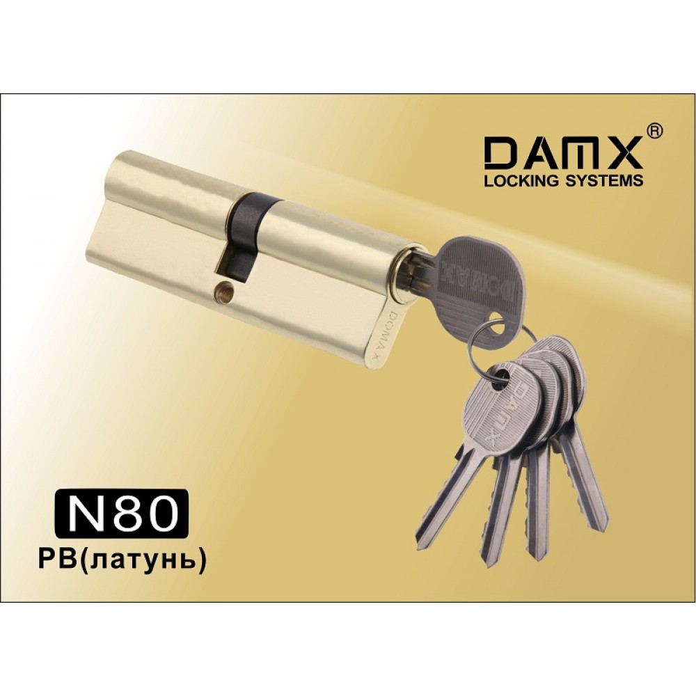 Цилиндровый механизм DAMX Простой ключ-ключ N80 мм Цвет: PB - Полированная латунь