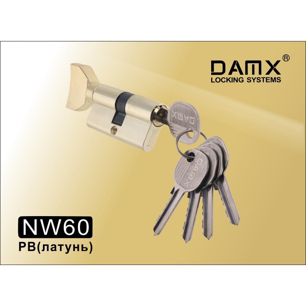 Цилиндровый механизм DAMX Простой ключ-вертушка NW60 мм Цвет: PB - Полированная латунь