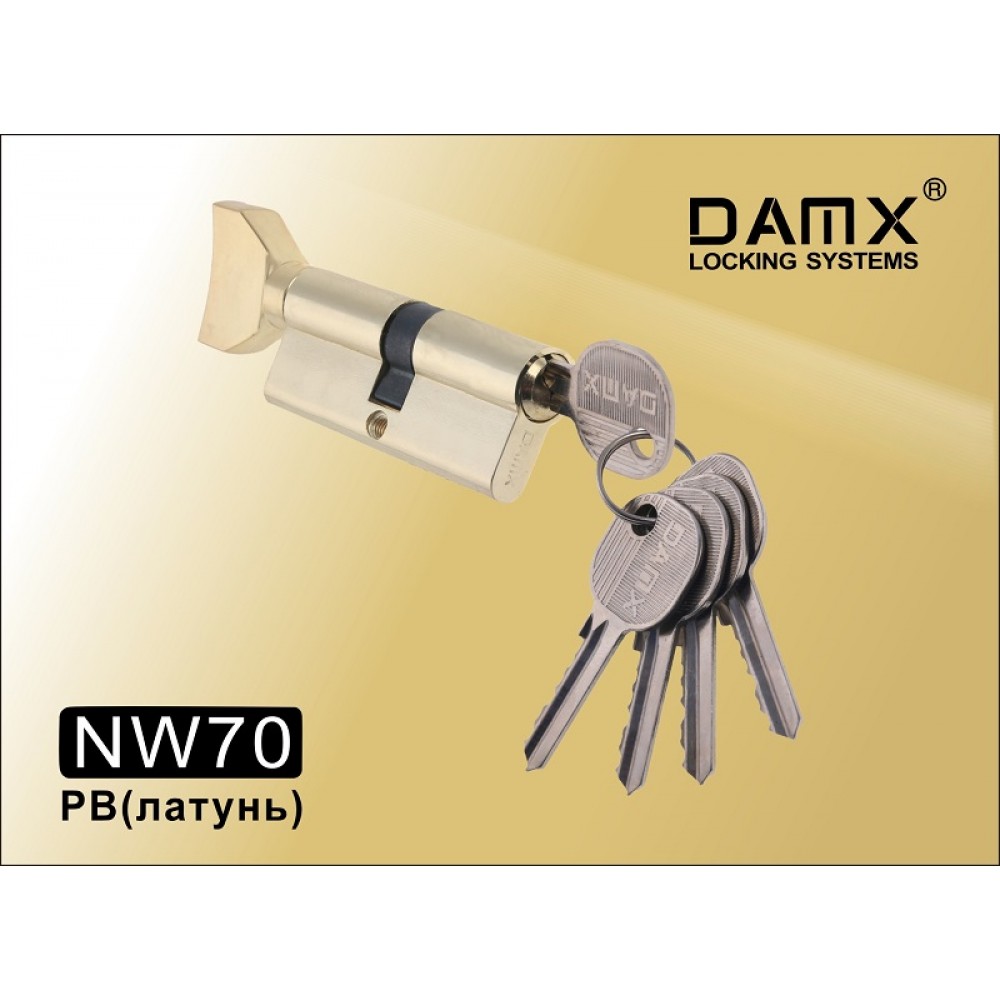 Цилиндровый механизм DAMX Простой ключ-вертушка NW70 мм Цвет: PB - Полированная латунь