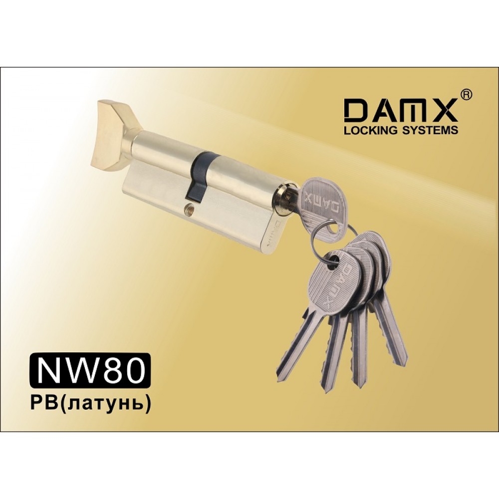 Цилиндровый механизм DAMX Простой ключ-вертушка NW80 мм Цвет: PB - Полированная латунь
