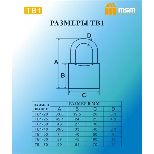 Навесной замок TB1 в Блистере 40 mm.