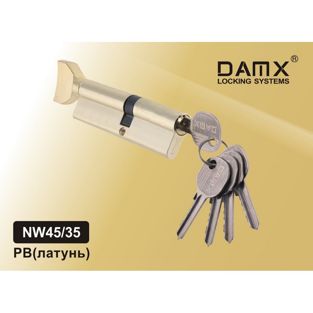 Цилиндровый механизм DAMX Простой ключ-вертушка NW45/35 мм Цвет: PB - Полированная латунь