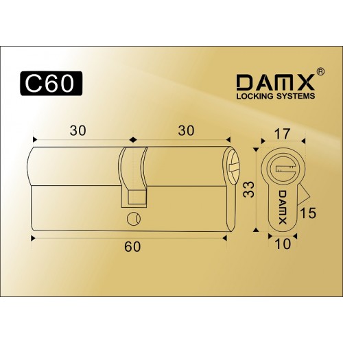 Цилиндровый механизм DAMXПерфорированный ключ-ключ C60 мм Полированная латунь (PB)