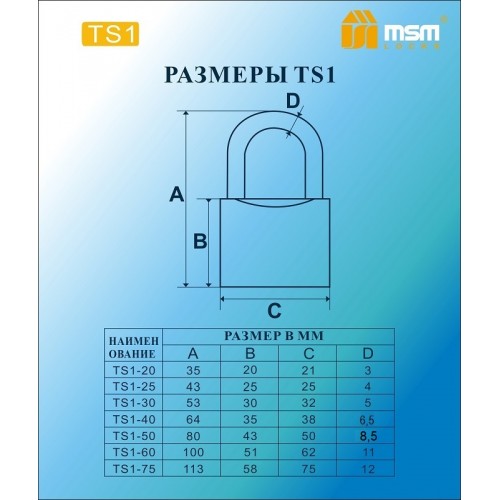 Навесной замок TS1 40 mm.
