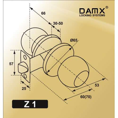 Ручка защелка (шариковая)  Z1-R DAMX Полированная латунь (PB)