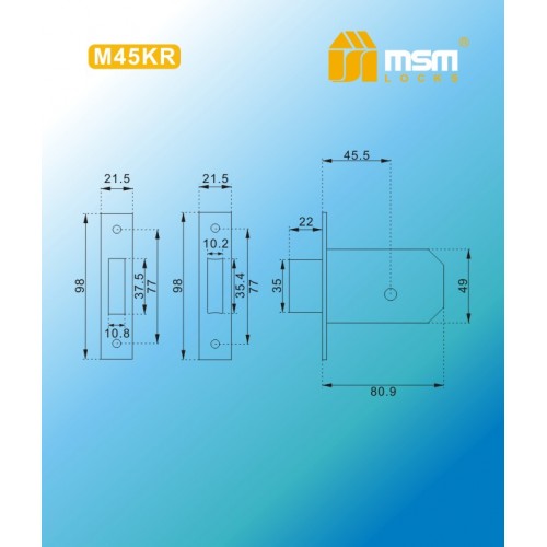 Замок врезной крестовой ключ M45KR Полированная латунь (PB)