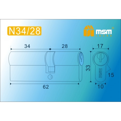 Цилиндровый механизмПростой ключ-ключ N34/28 мм Полированная латунь (PB)