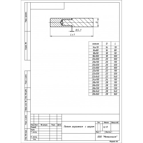 ПЕТЛЯ ГАРАЖНАЯ С ШАРОМ 25*110 (20 шт.) Б/п