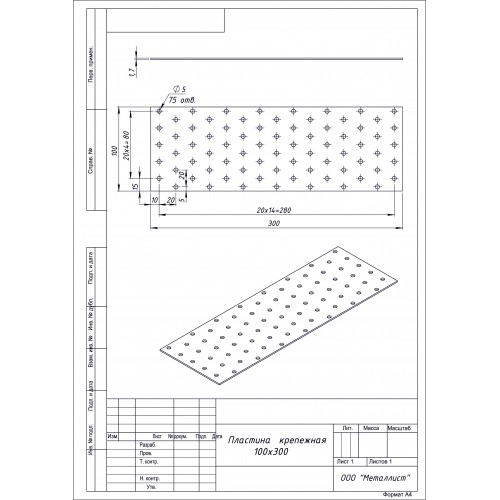 ПЛАСТИНА КРЕПЁЖНАЯ 100*300 (15 шт.) Гоц