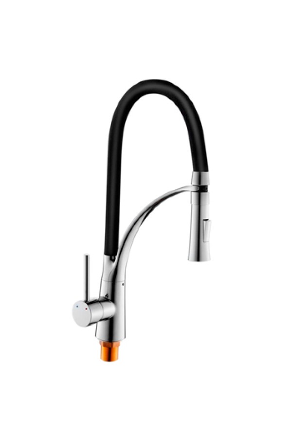 Смеситель для кухни MATRIX SMF-323197/BK душ/струя (излив чёрный гибкий силиконовый)
