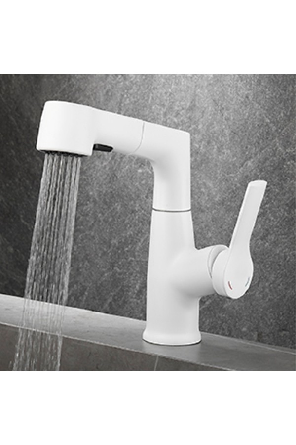 Смеситель для раковины MATRIX SMF-323970/WT белый с выдвижной лейкой и поднимающимся носиком