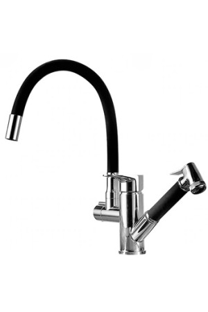 Смеситель для кухни с дополнительной выдвижной лейкой MATRIX SMF-373022 (излив чёрный гибкий силиконовый)