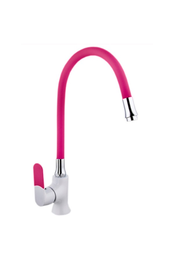 Смеситель для кухни MATRIX SMF-323317/WT-PK (излив розовый гибкий силиконовый) накладка на ручку 5 цветов