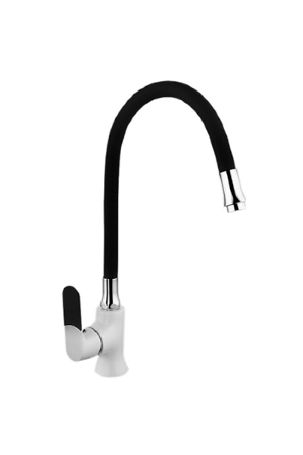 Смеситель для кухни MATRIX SMF-323317/WT-BK (излив чёрный гибкий силиконовый) накладка на ручку 5 цветов