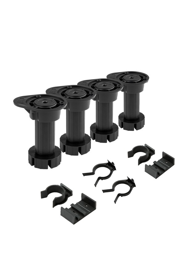 Комплект из 4 разборных, регулируемых опор 100 мм с клипсами, черный