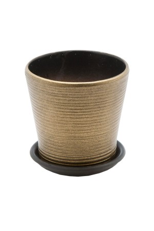 Керамический горшок с подставкой, 0.5л., Д113 Ш113 В105, бронзовый (глянец)